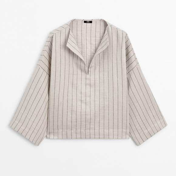 MASSIMO DUTTI NWOT Contrast Striped Linen Blend Shirt - Picture 4 of 13